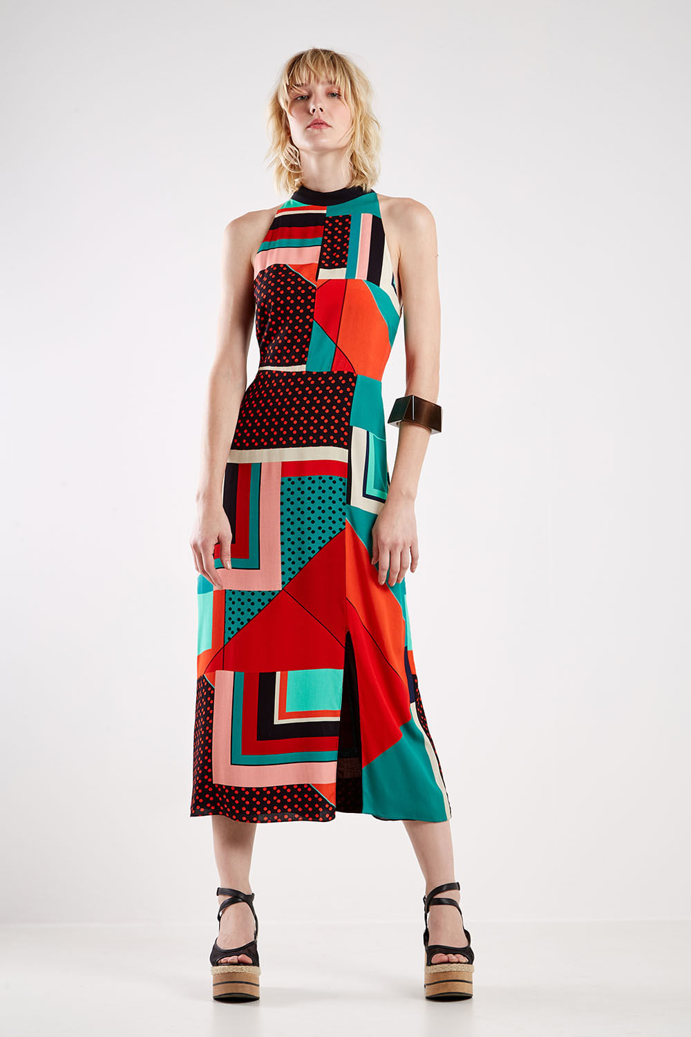 vestido lenço mix de estampas