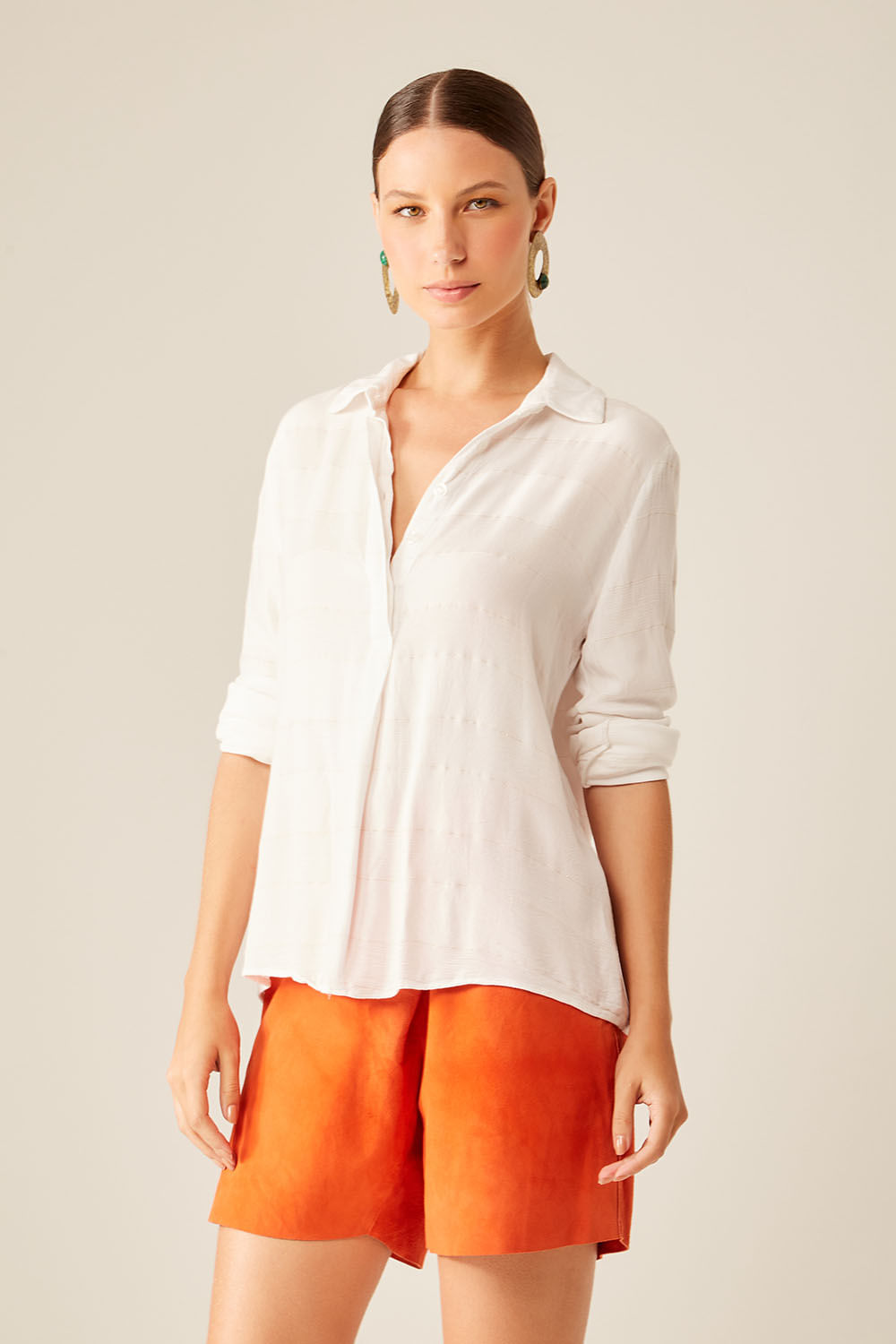 Camisa Prega Listra Lurex - Off White