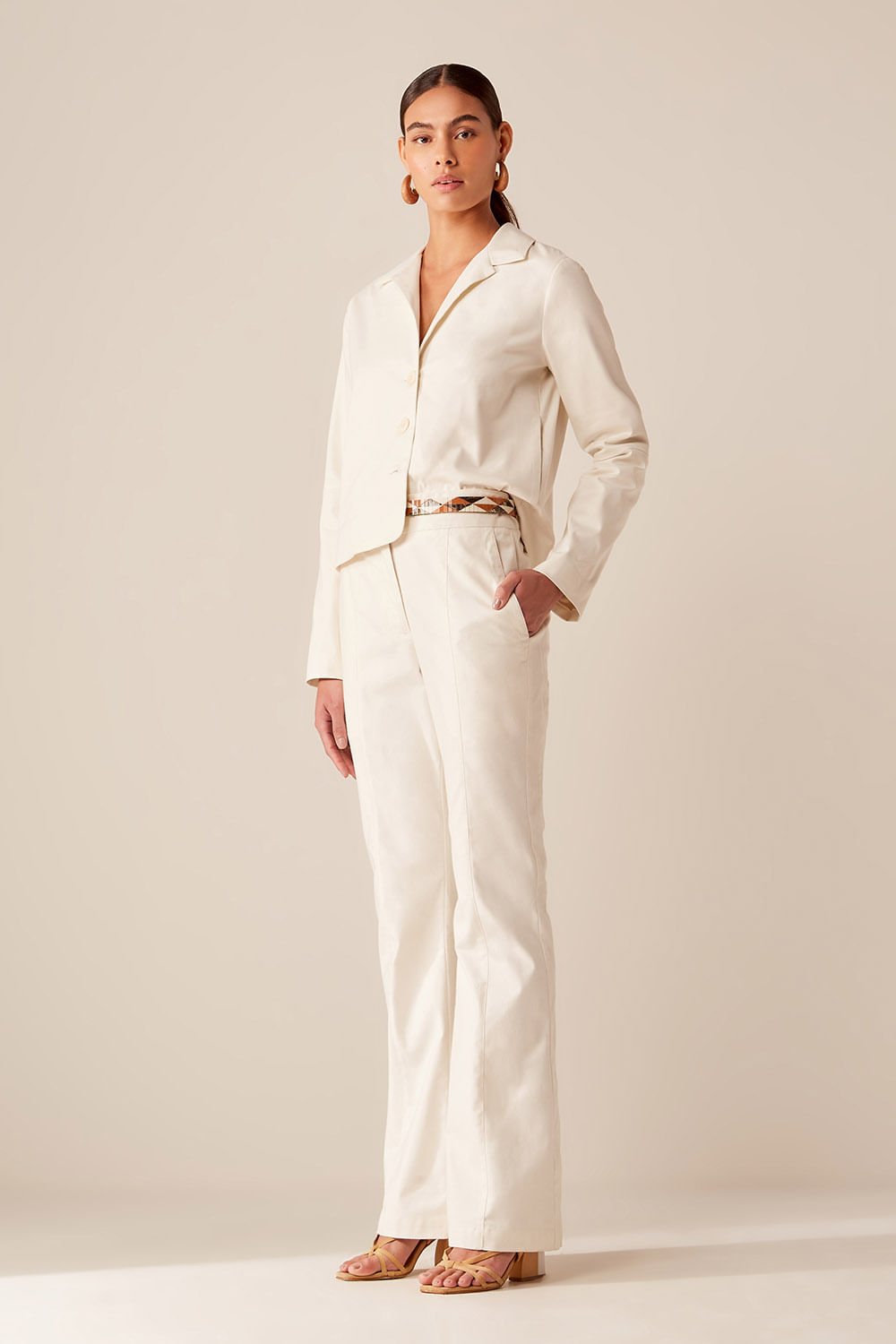 Calça Casual Pesponto - Off White