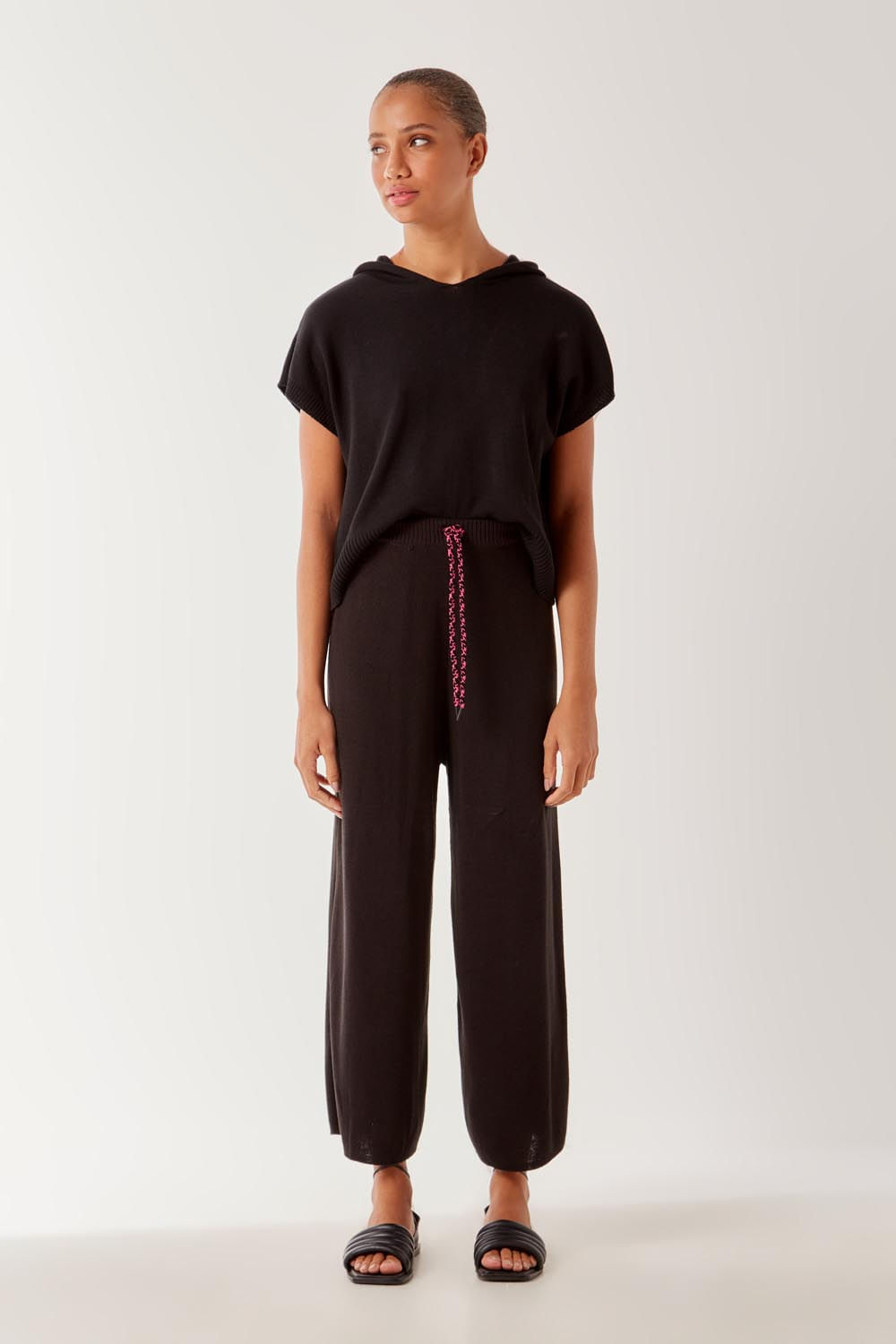 Calça Tricot Cordão - Preto