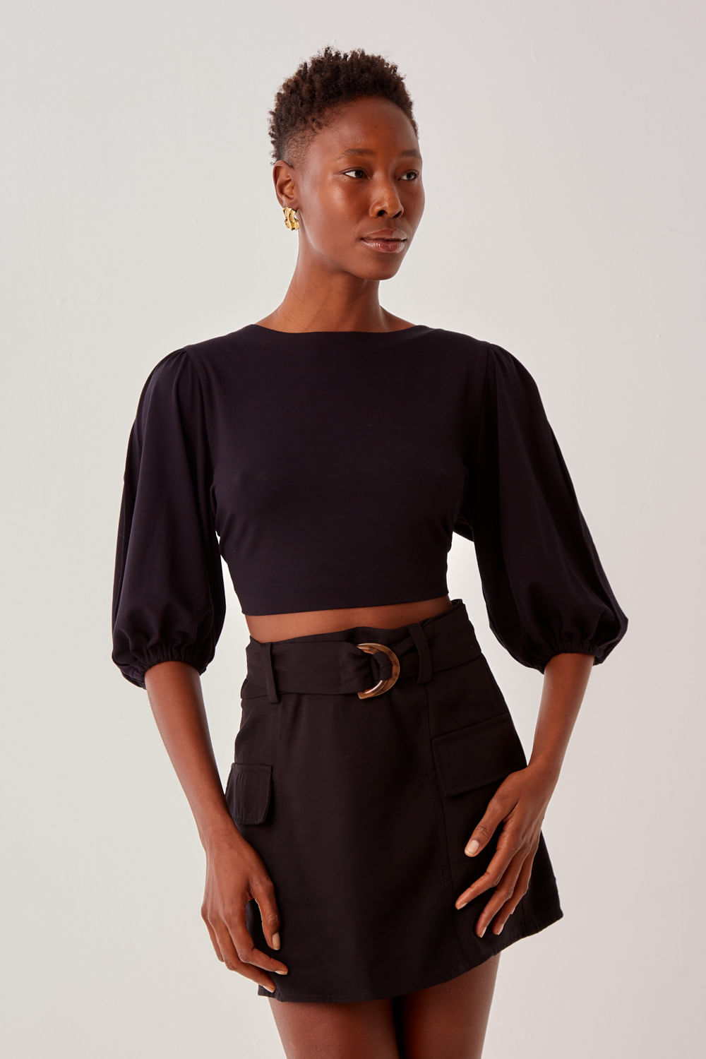 Blusa Malha Transpasse Costas - Preto Viagem