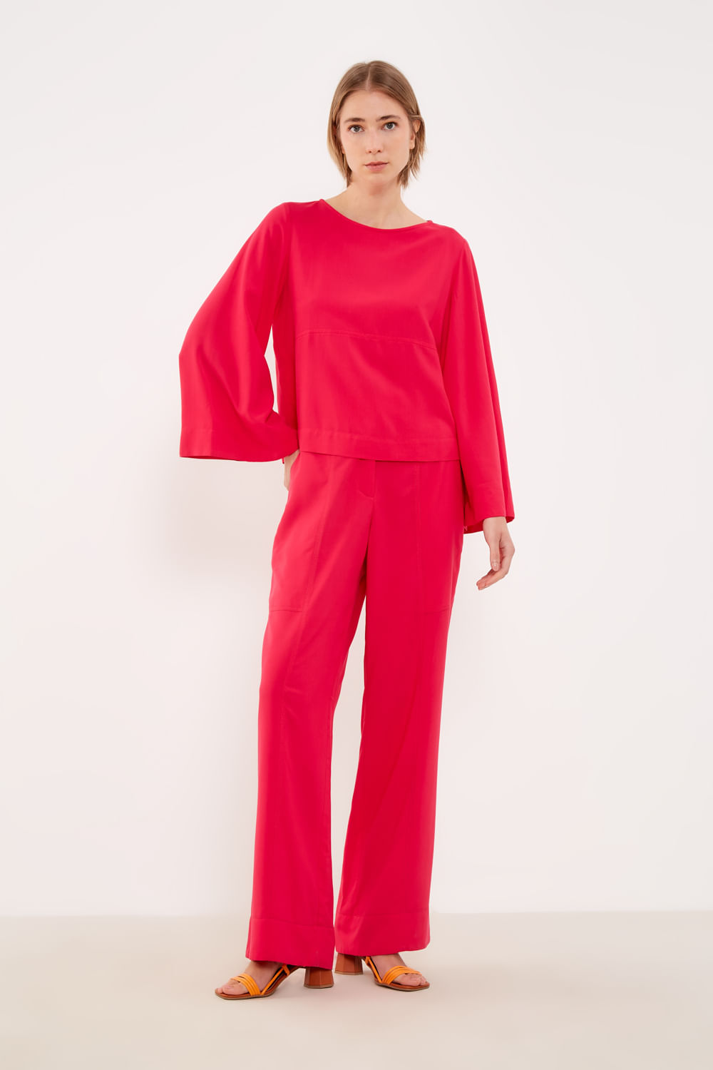 Blusa Decote Canoa Recortes - Rosa Valentino