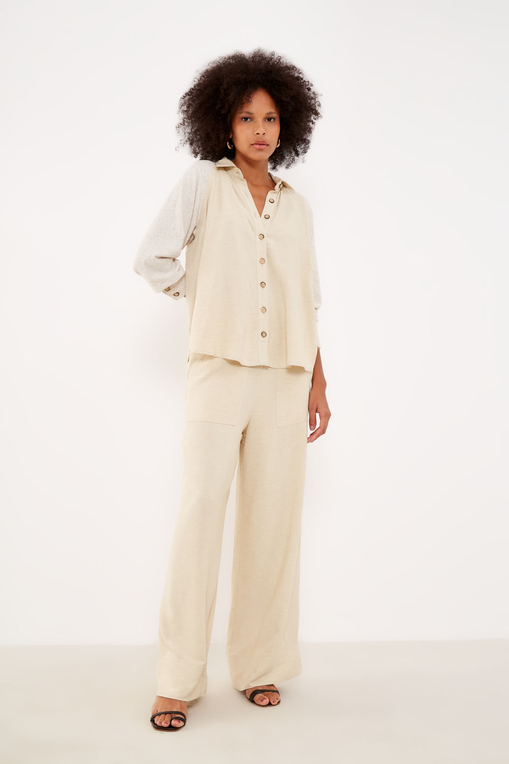Camisa Casual Com Malha - Crema