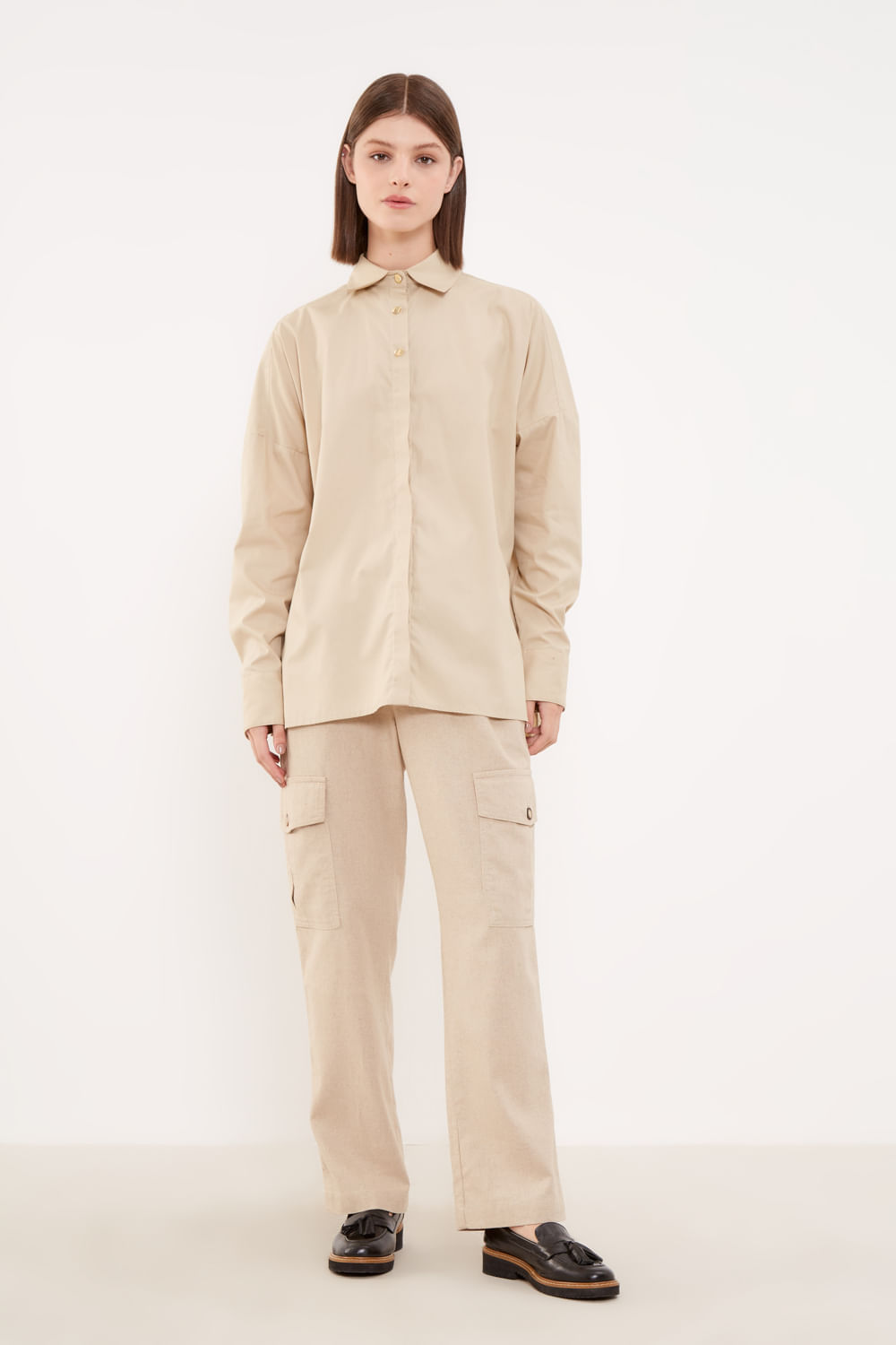 Camisa Tricoline Transpasse - Caqui Corda