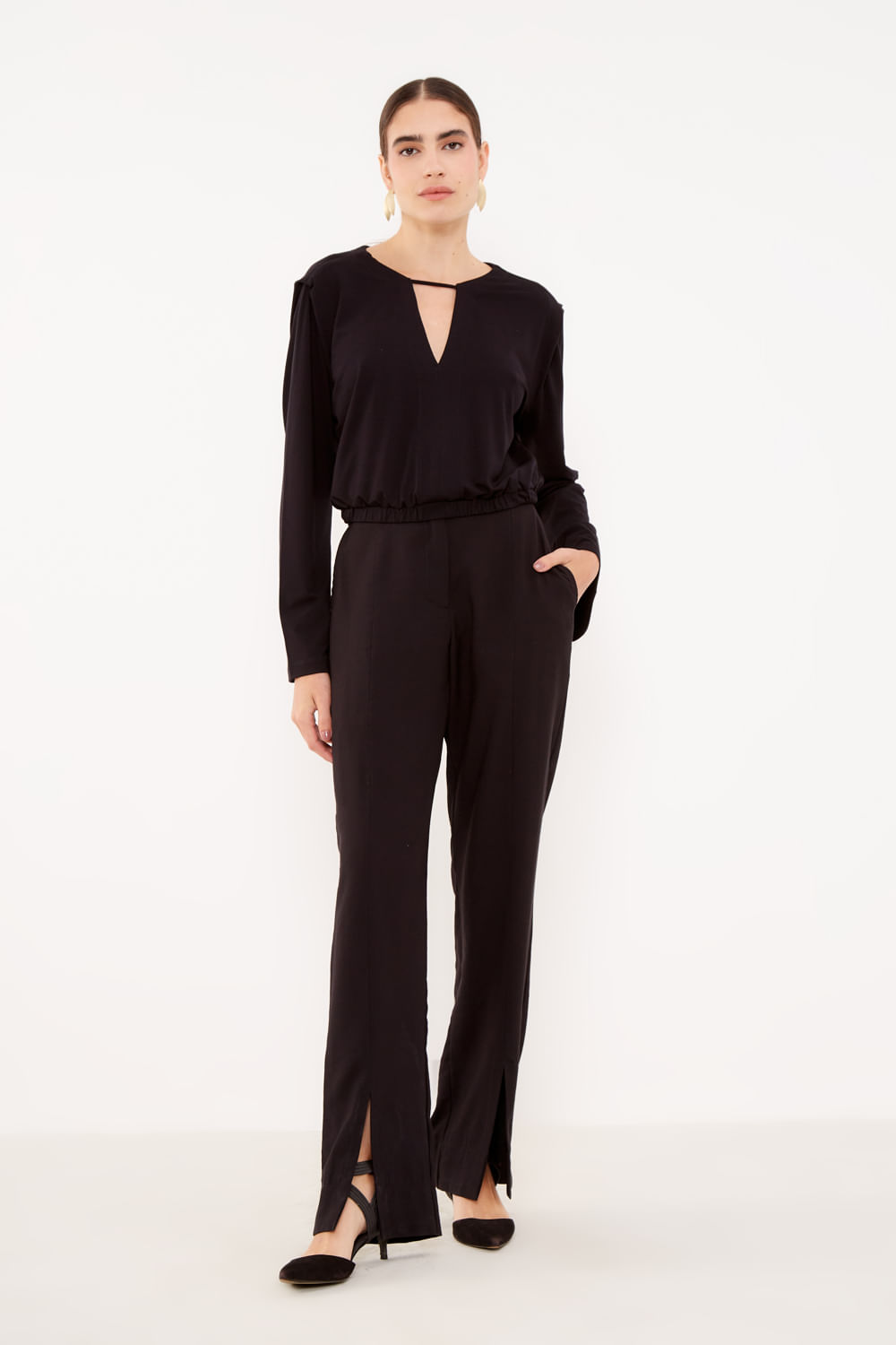 Blusa Malha Pregas Ombro - Preto