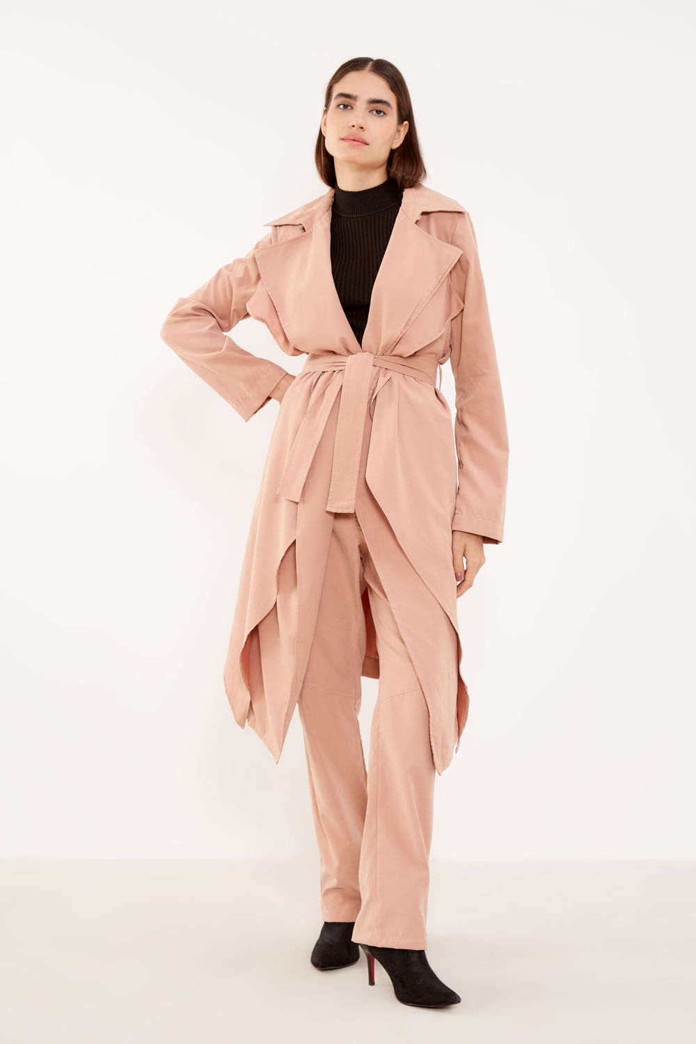 Trench Coat Sobreposição - Rosa Venus