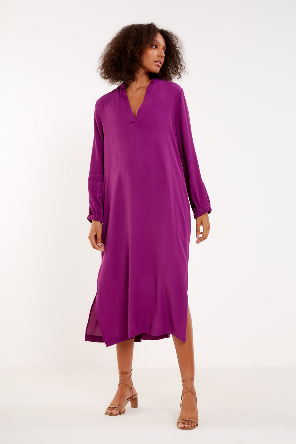 Vestido Chemise Unicolor - Vinho Beterraba