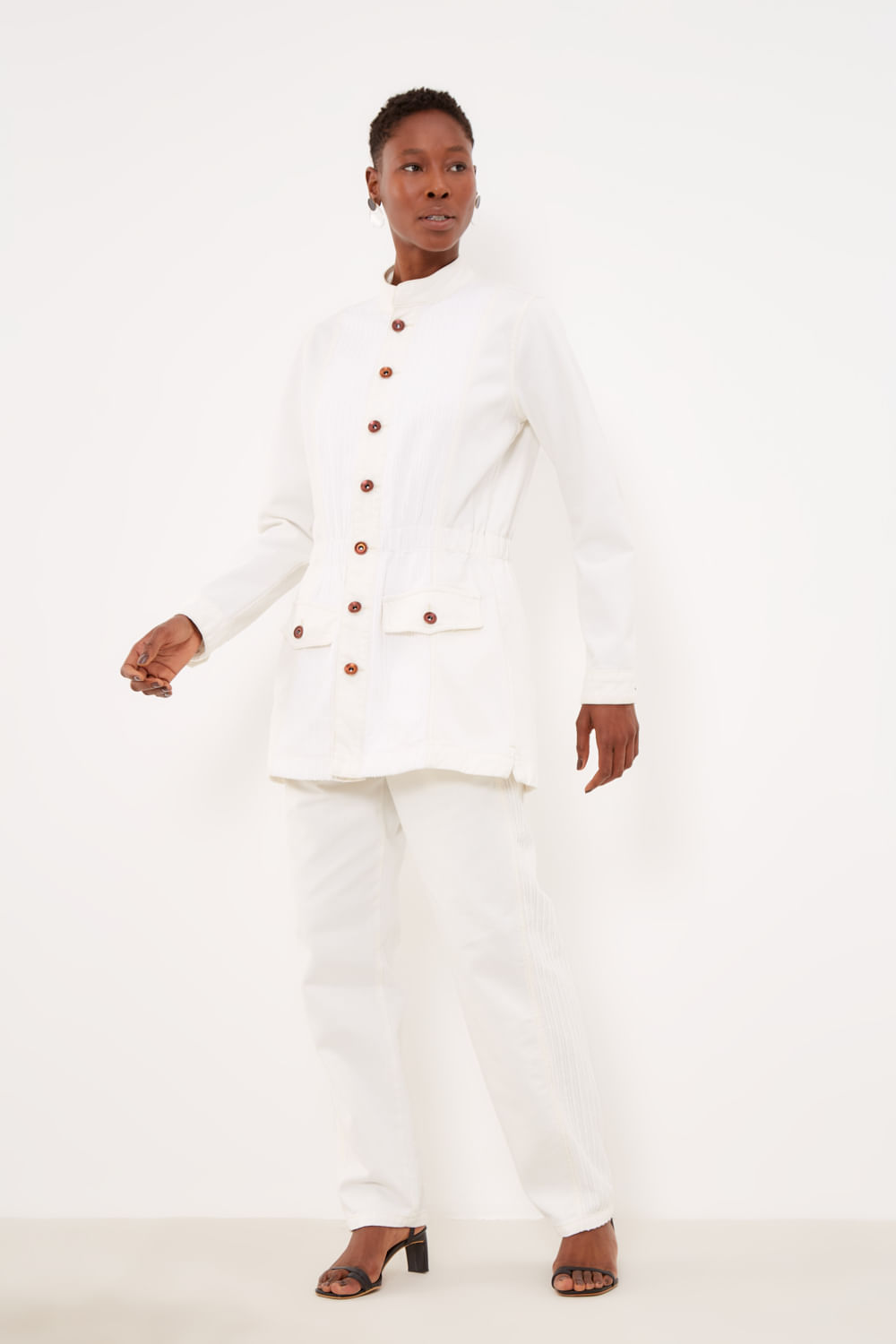 Parka Mix Sarja Com Veludo - Off White