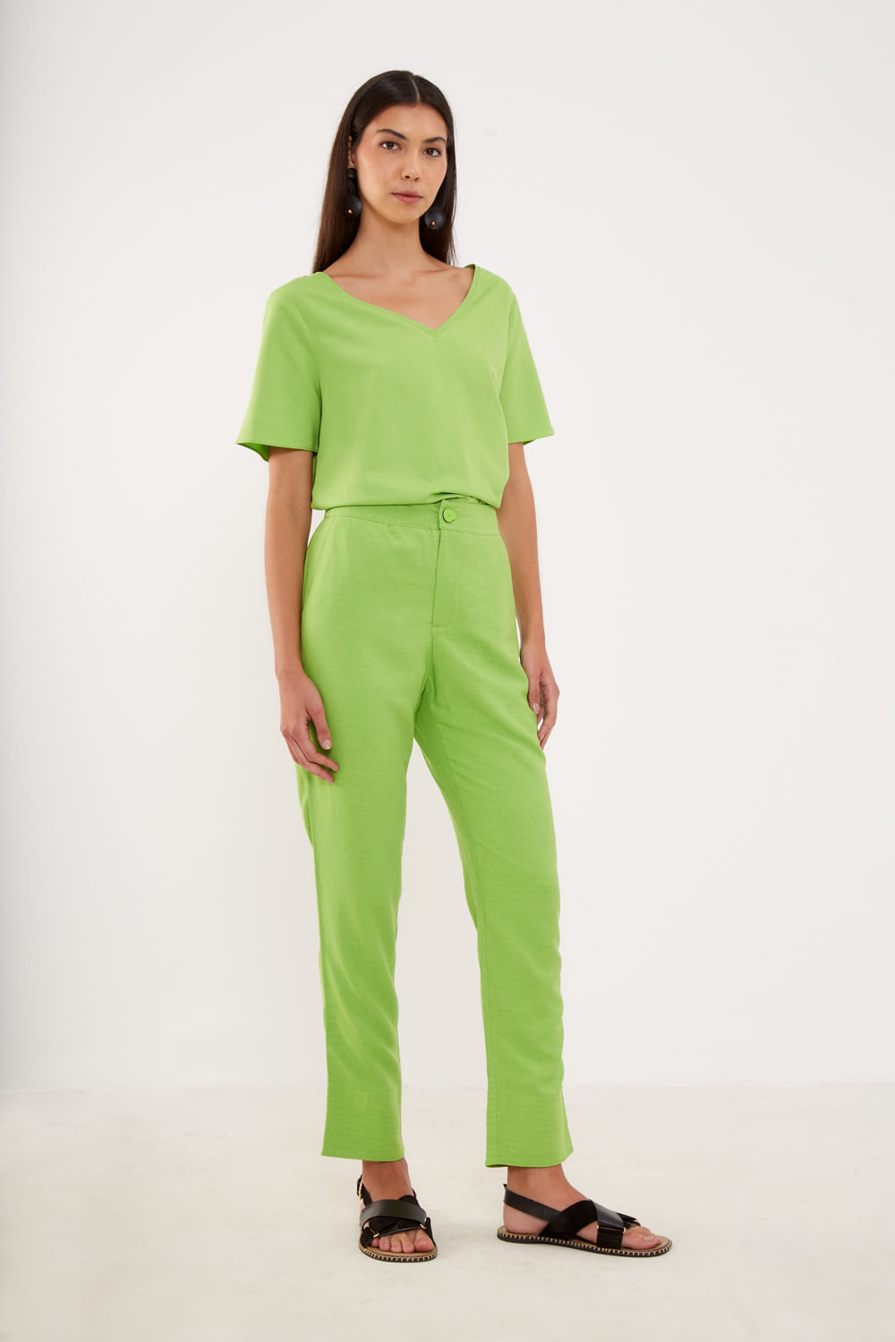 Calça Reta Tecido Casual - Pistache