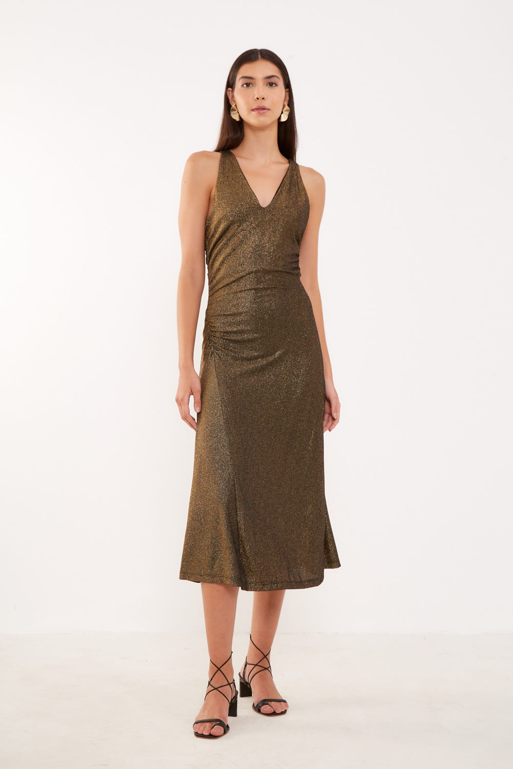Vestido Malha Midi Lurex - Dourado