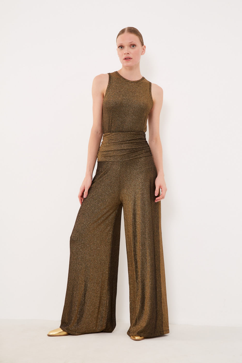 Calça Malha Lurex - Dourado