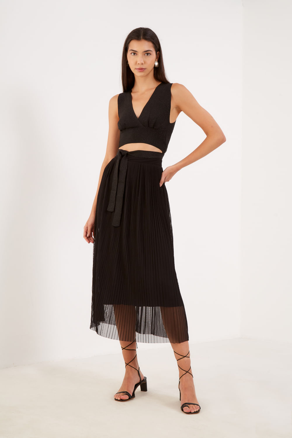 Top Tricot Amarração Lurex - Preto