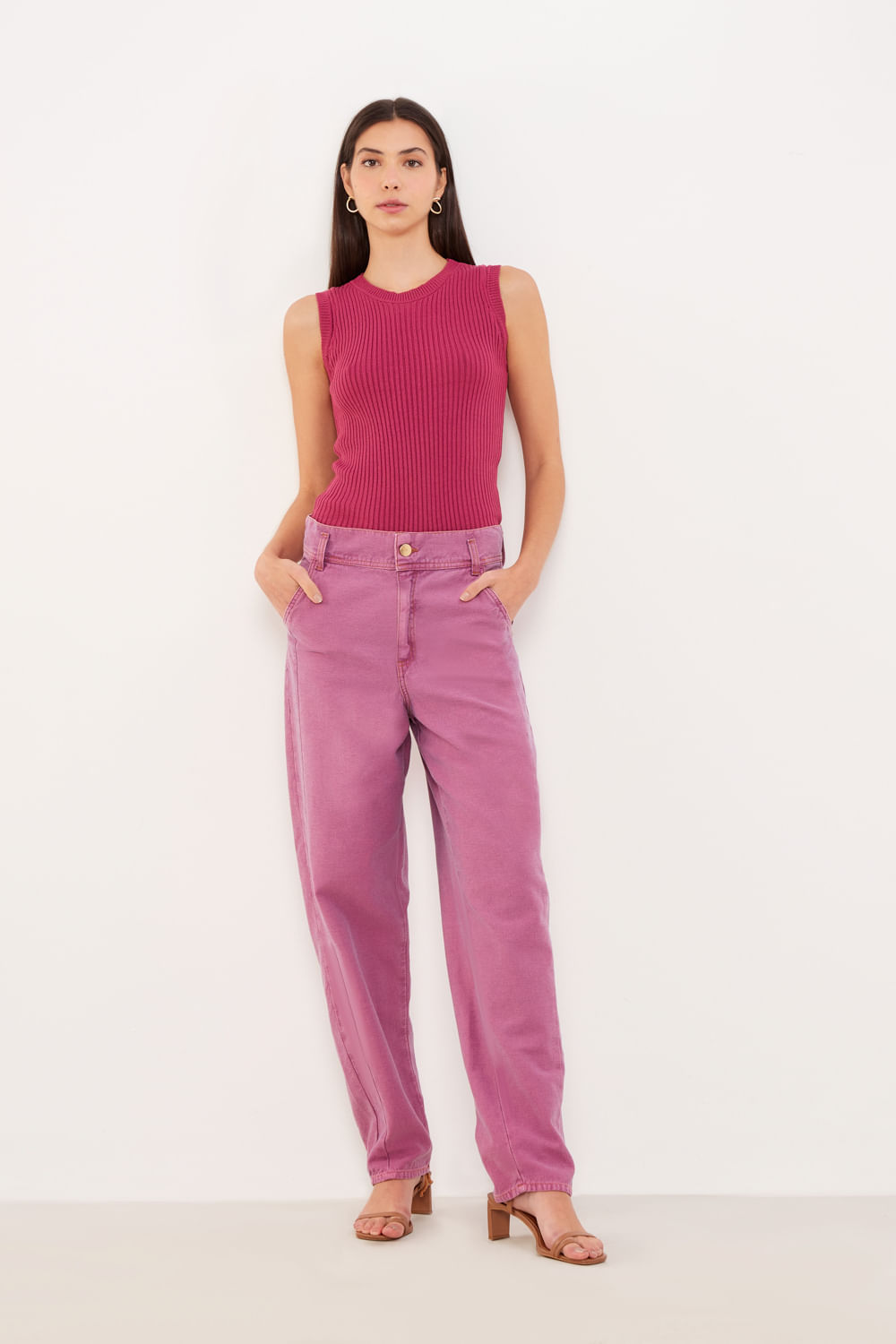 Calça Jeans Stone Color - Rosa