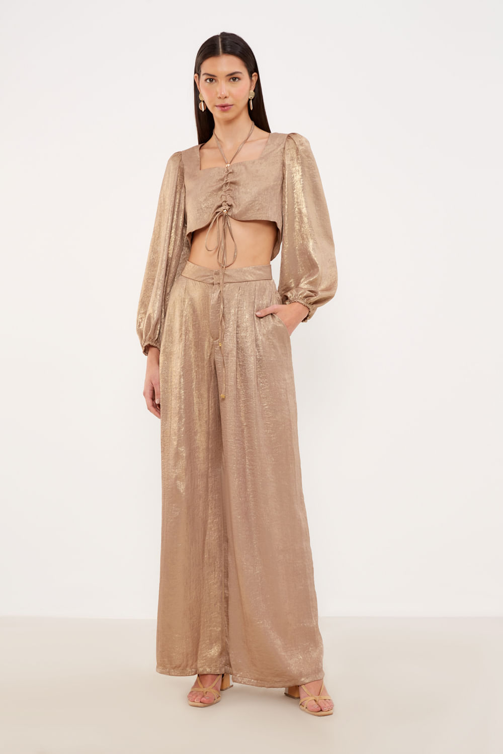 Blusa Com Ajuste Cintura - Dourado