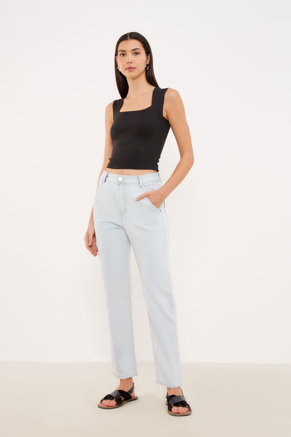 Calça Jeans Reta Cinto - Jeans