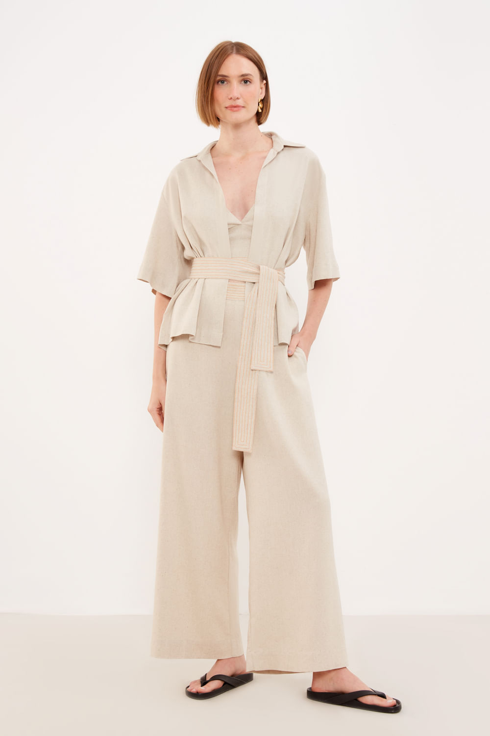 Kimono Amarração Bordado - Cru