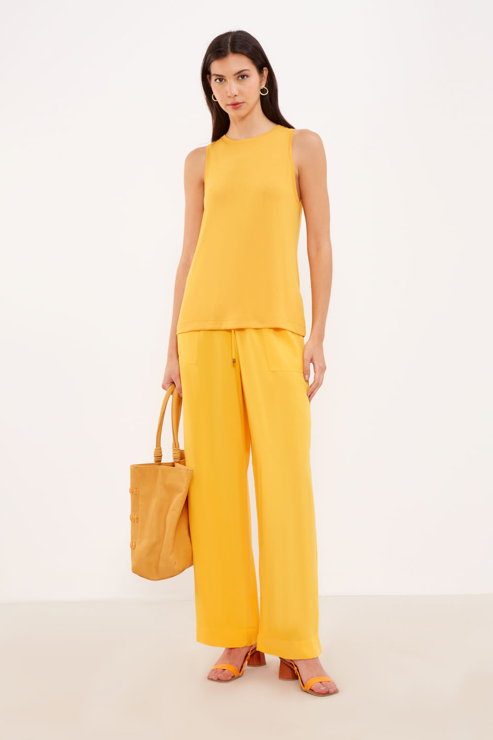 Calça Pantalona Cós Elástico - Laranja Radiante