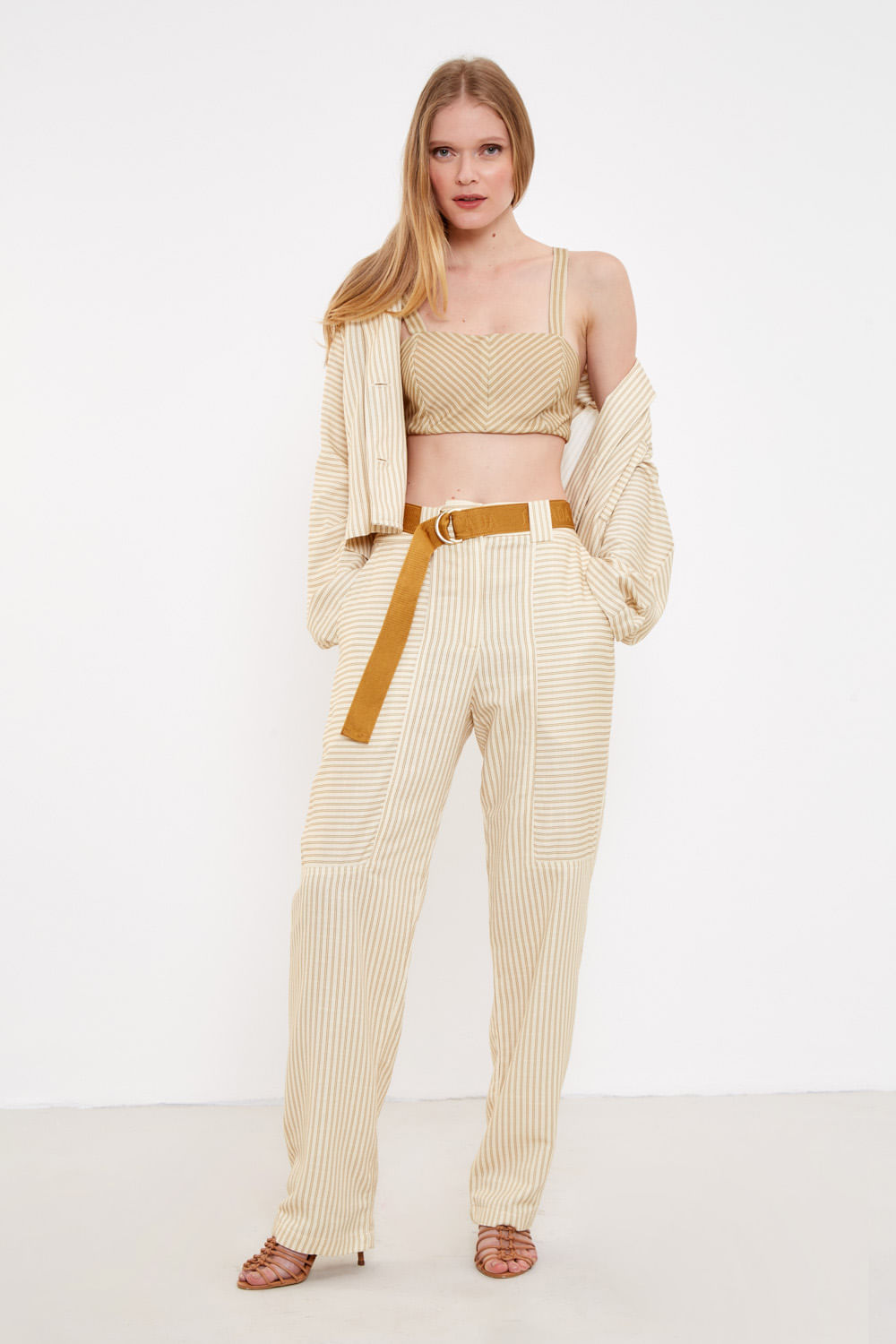 Top Cropped Estampa Lençóis - Est Lencois Caqui