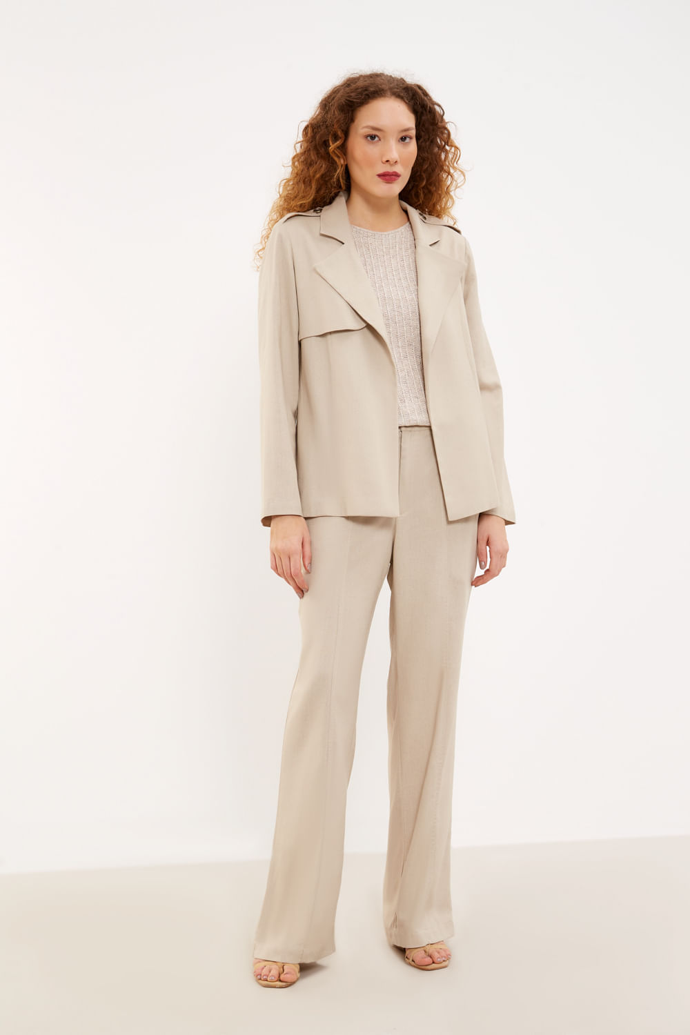Blazer Casual Com Cinto - Bege Vime