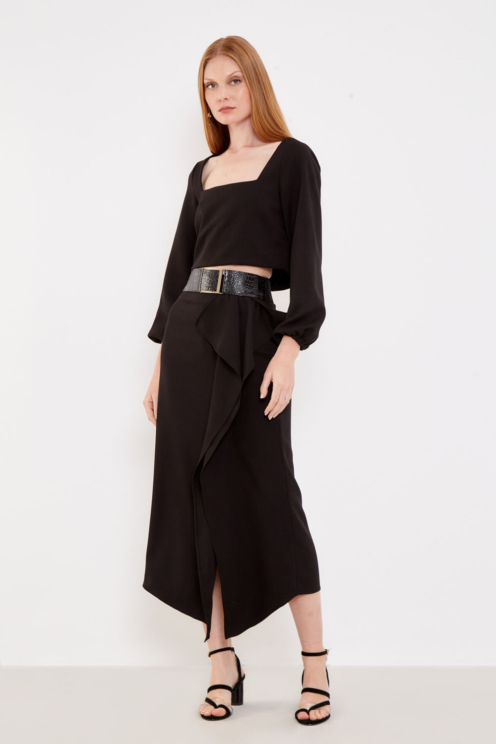 Saia Midi Com Amarração - Preto