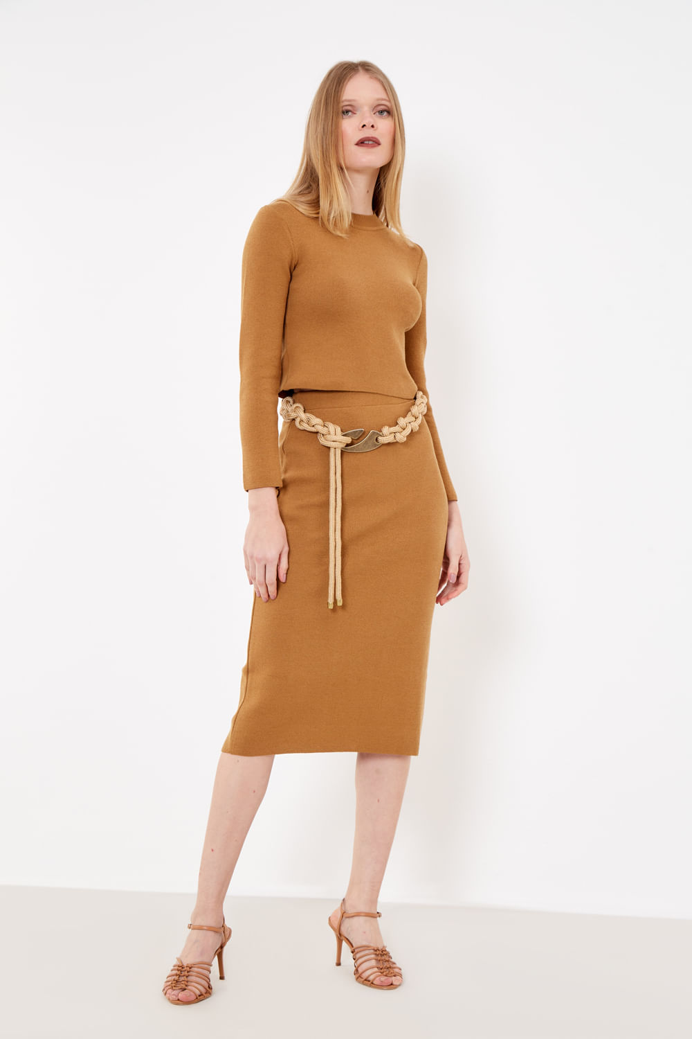 Saia Midi Tricot - Ambar Escuro