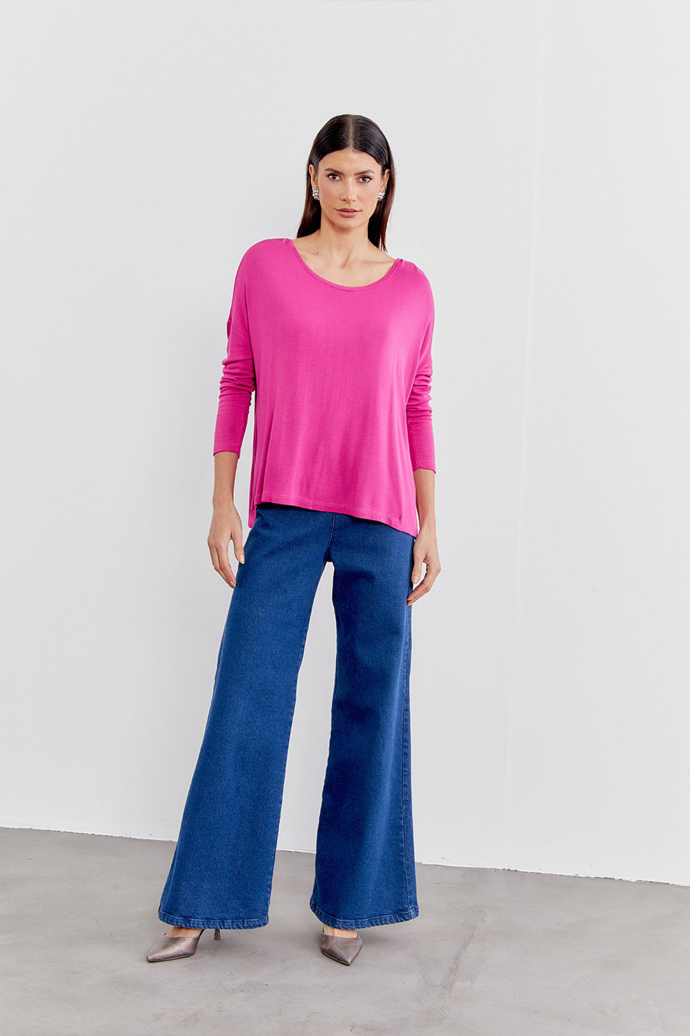 Blusa Malha Manga Franzida - Roxo