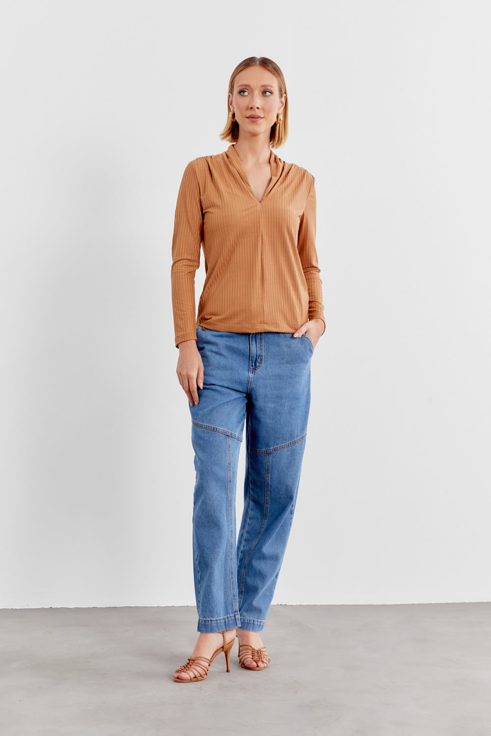 Blusa Malha Manga Longa - Marrom Fixo