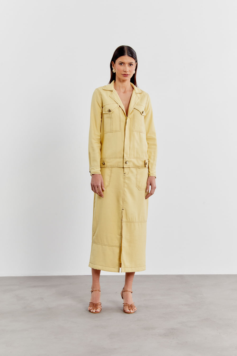 Jaqueta Maxi Bolsos - Amarelo Leve