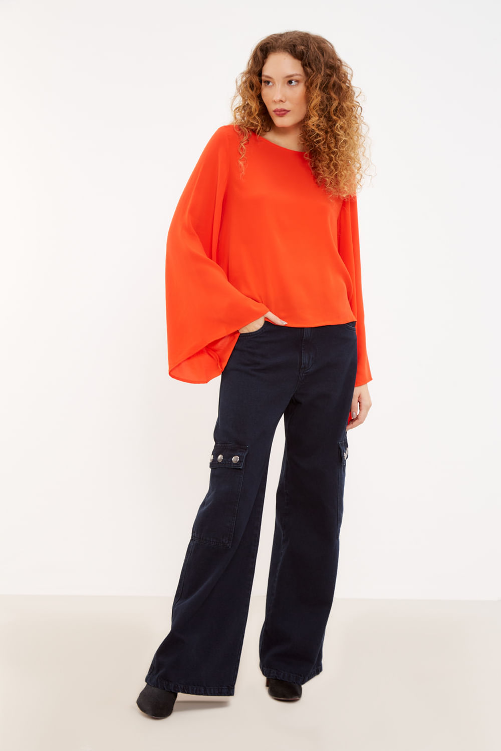 Blusa Canoa Manga Sino - Laranja Coral