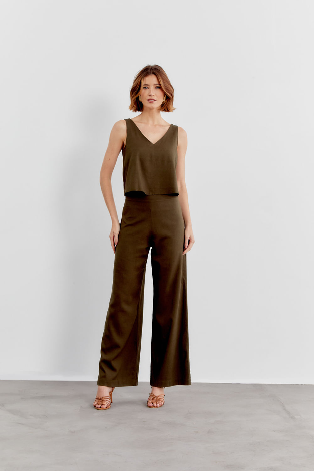 Calça Pantalona Linen Basic - Verde Mata
