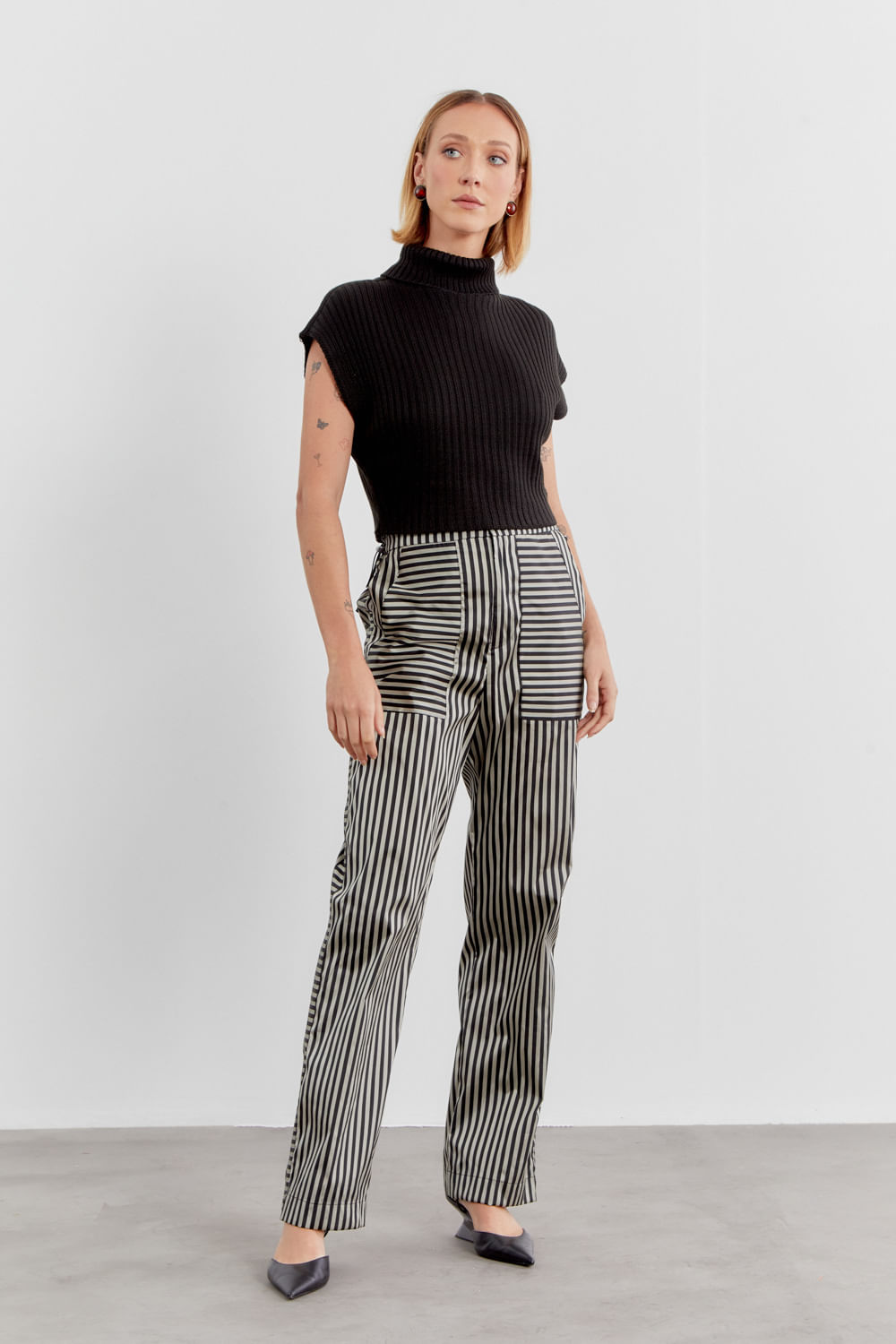 Calça Tecno Listas Elástico - Preto