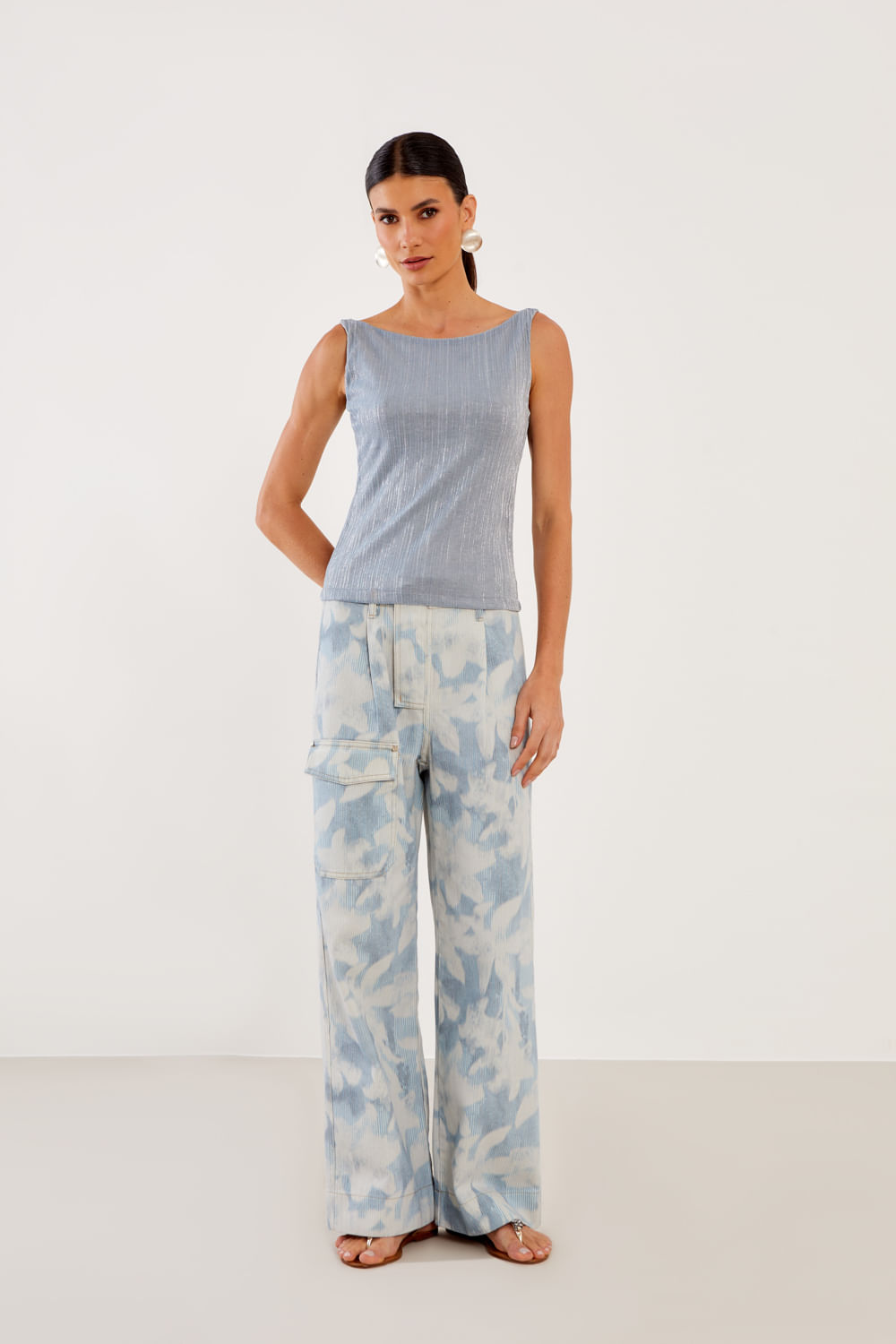 Regata Malha Tule Glow - Azul Cold