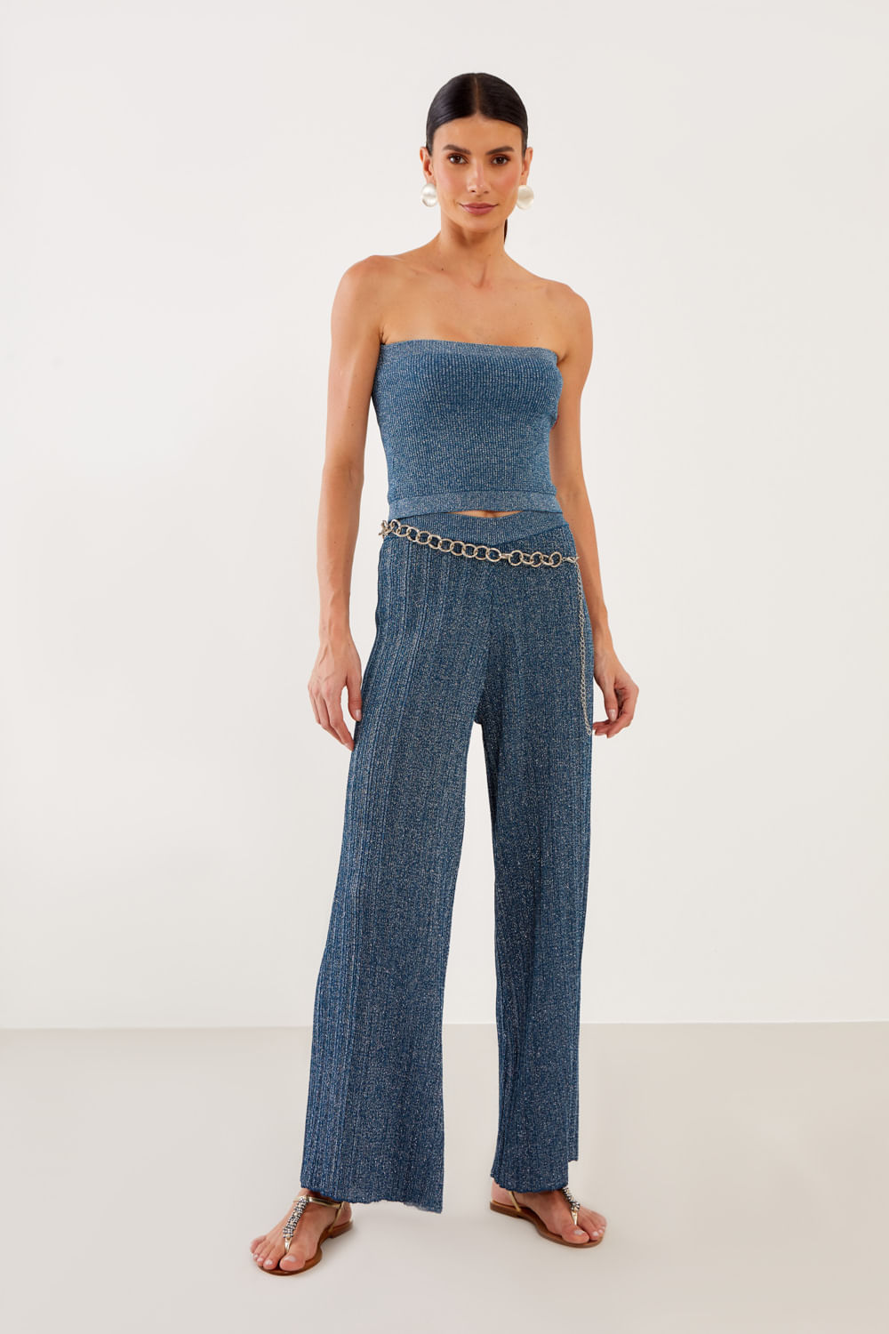 Calça Tricot Lurex - Azul Cold