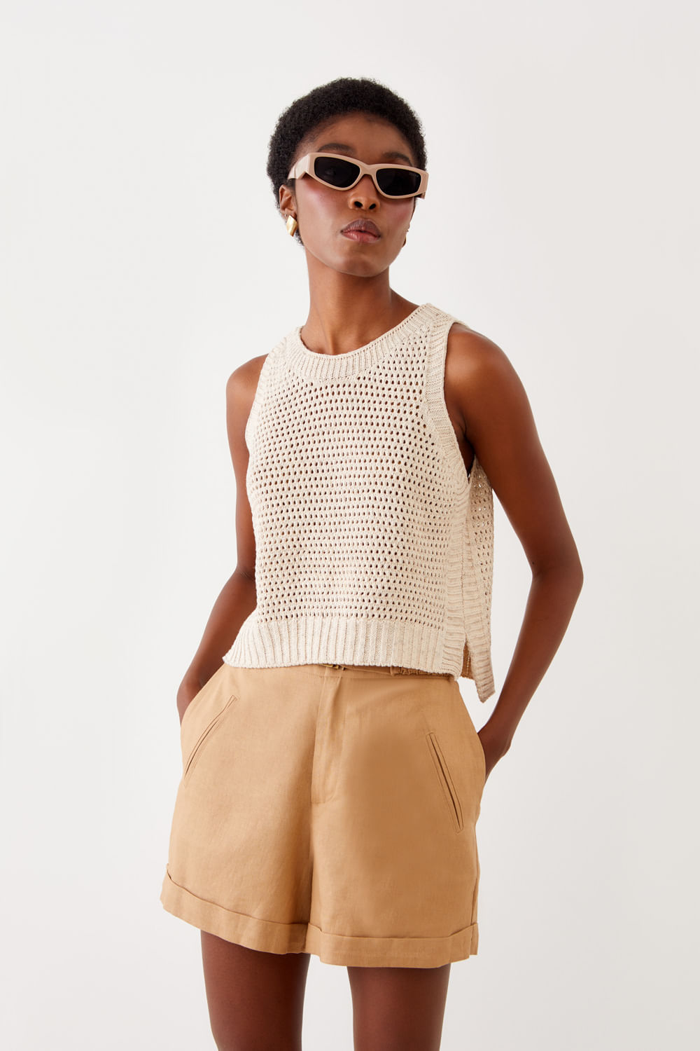 Regata Tricot Furinhos - Cru