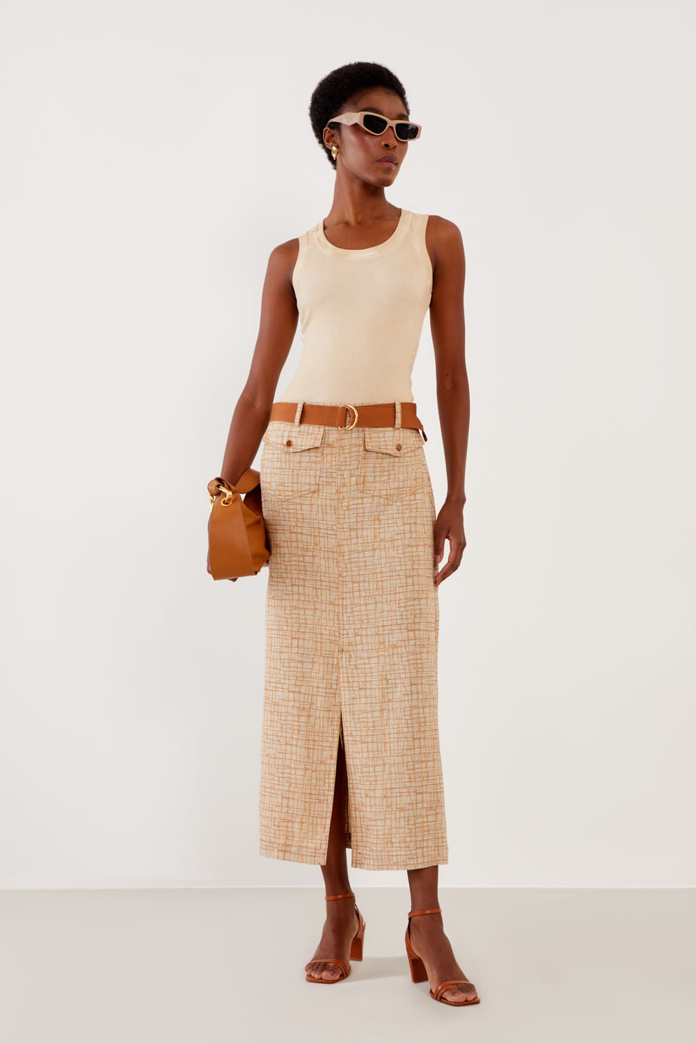 Saia Midi Estampa Tear Com Bolsos - Est Tear