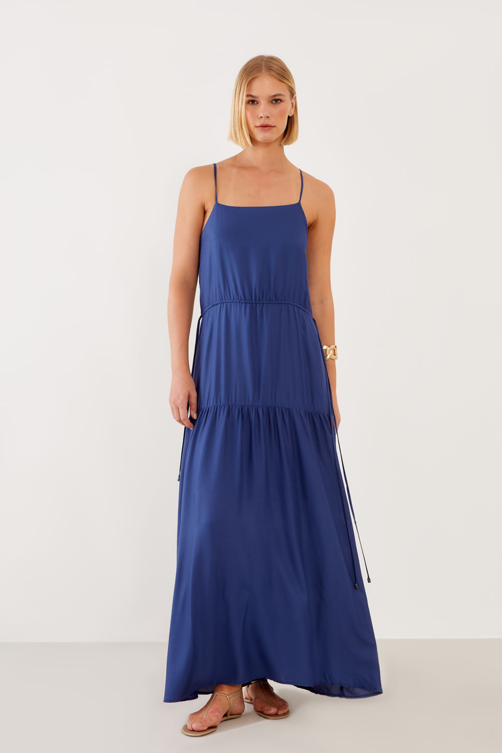 Vestido Longo Amarrações - Azul Dark