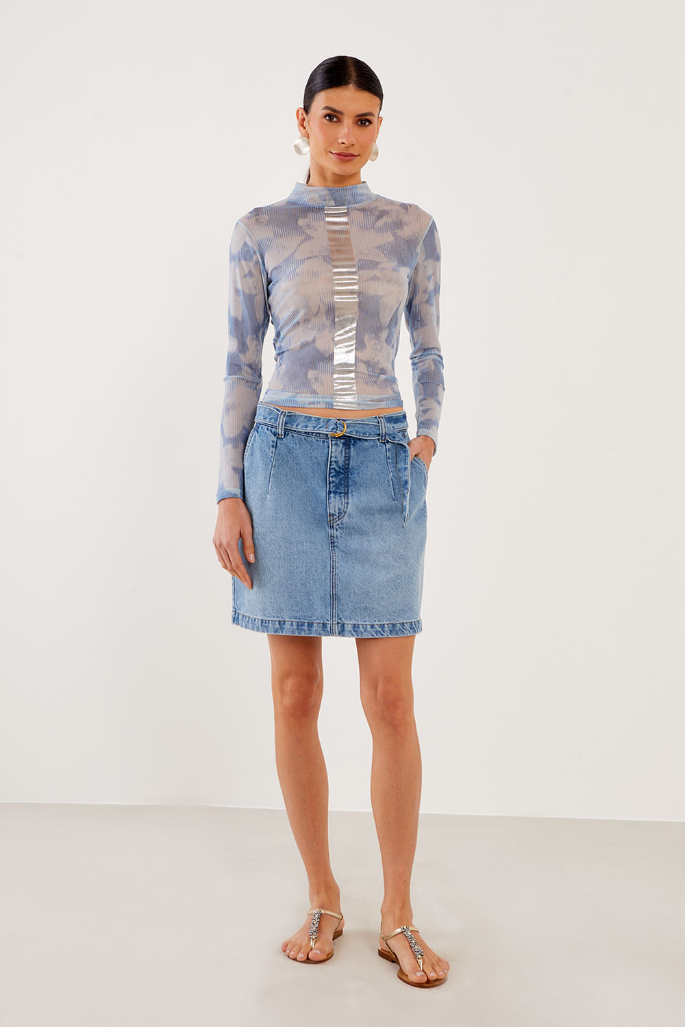 Saia Jeans Com Cinto - Jeans