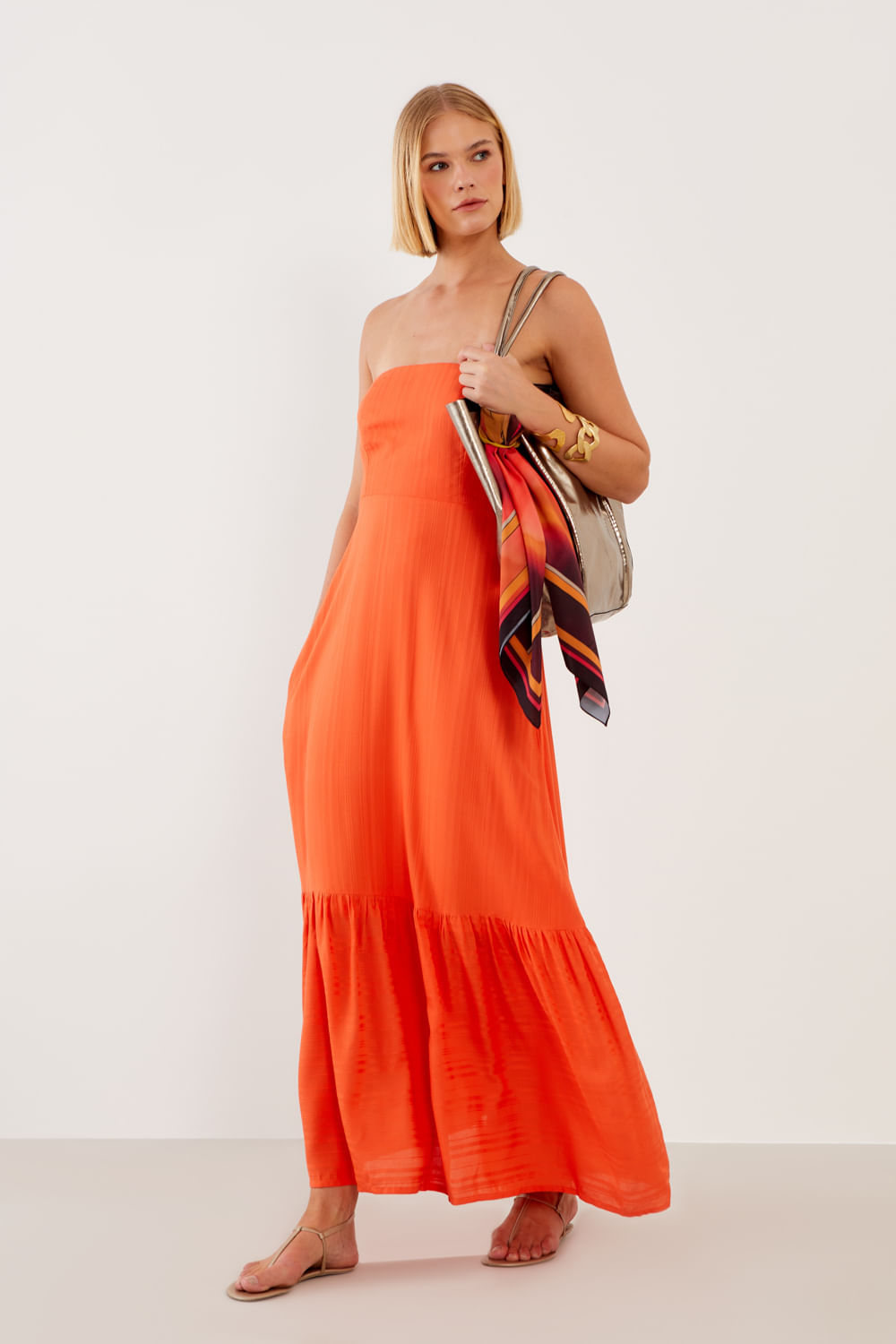 Vestido Casual Maquinetado - Laranja Open