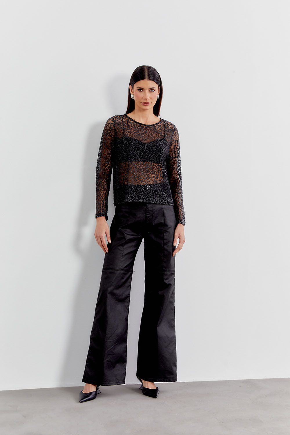 Blusa Malha Devore - Preto