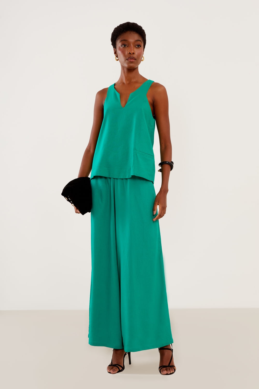 Blusa Linho Decote Nadador Casual - Verde Voltas