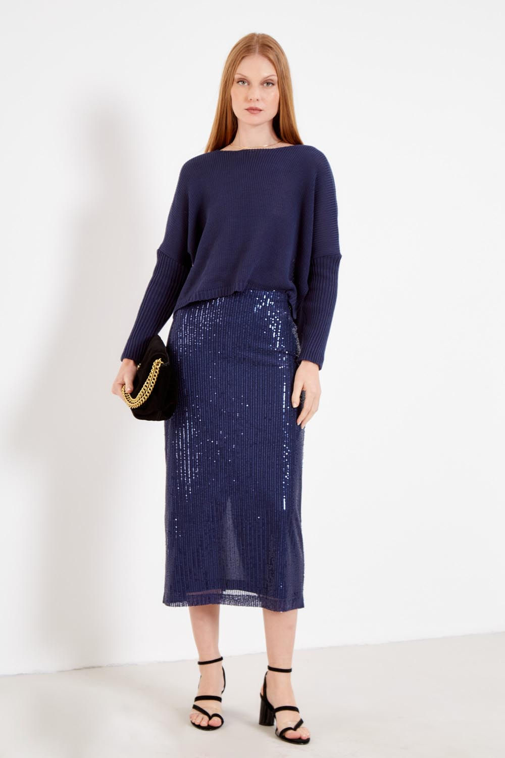 Saia Reta Paetê - Azul Netuno