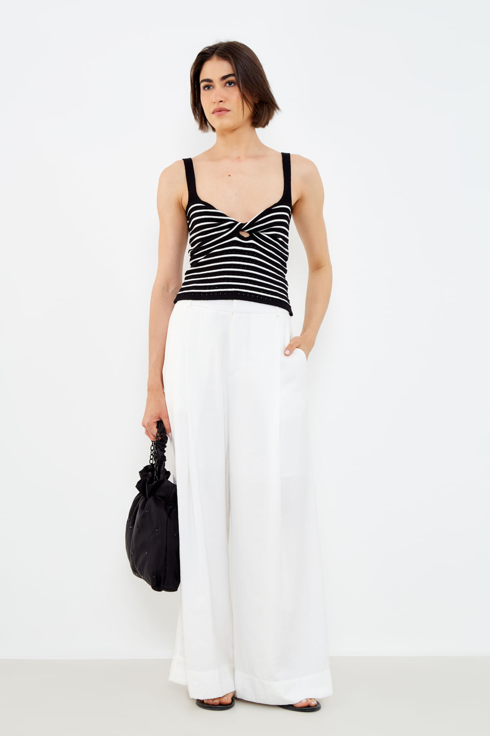 Top Tricot Listrado - Preto/Off