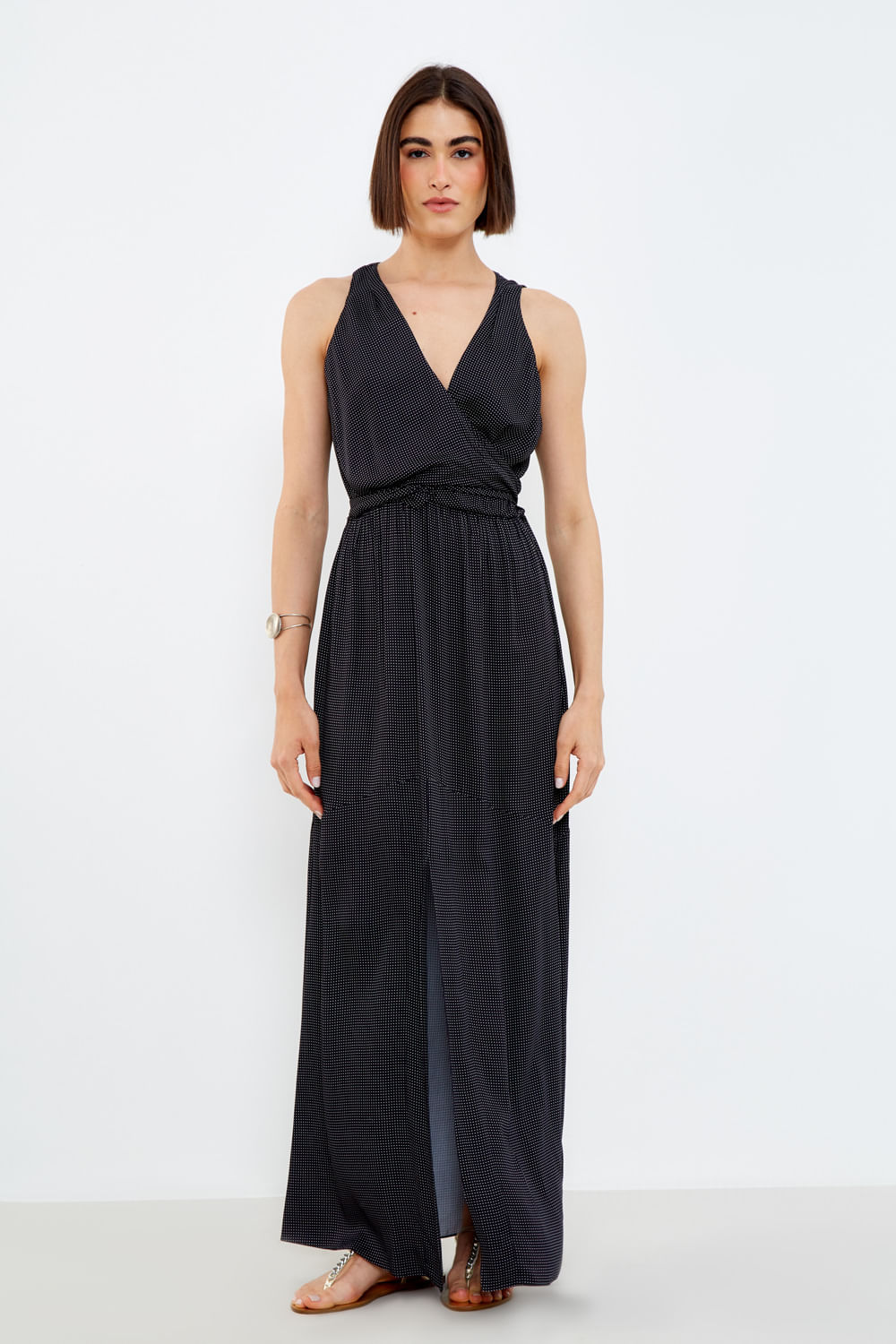 Vestido Longo Fenda Estampa Dots - Est Dots