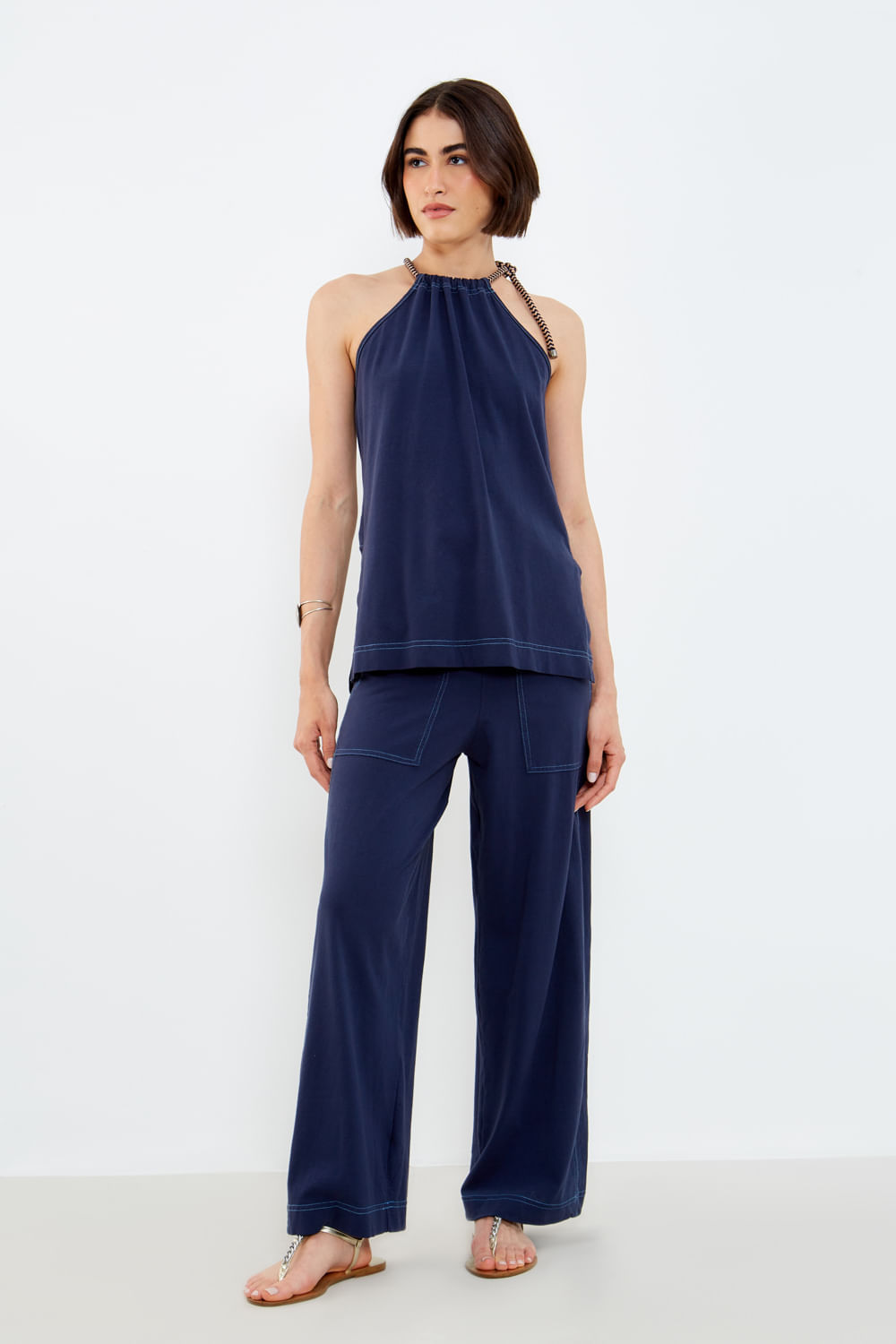 Blusa Malha Pespontos - Azul Marinho Colors