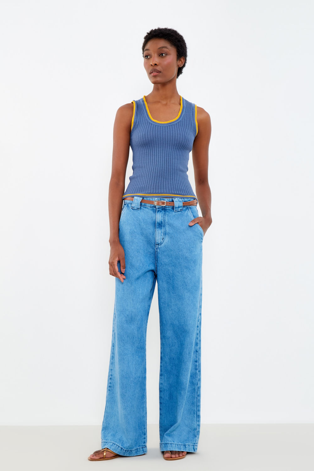 Regata Tricot Detalhe - Azul Dots
