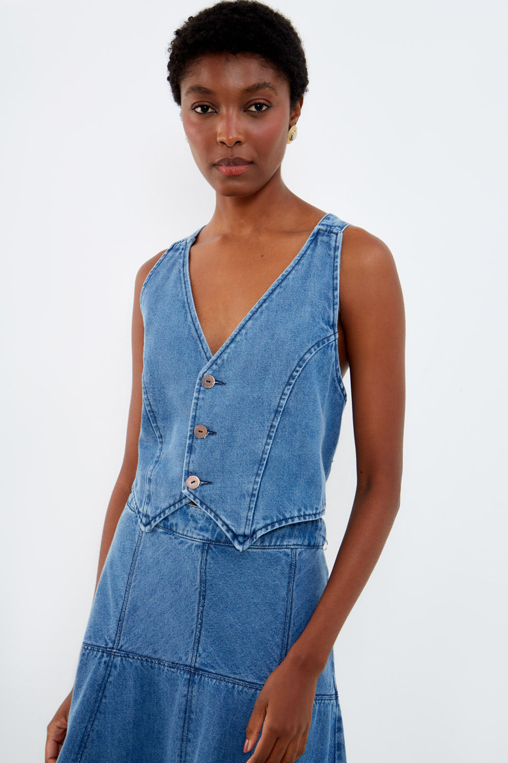 Top Colete Jeans Botões - Jeans