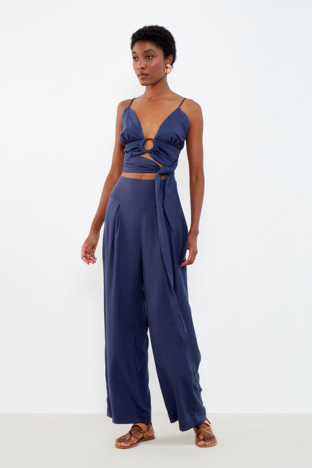 Calça Pantalona Casual - Azul Marinho Colors