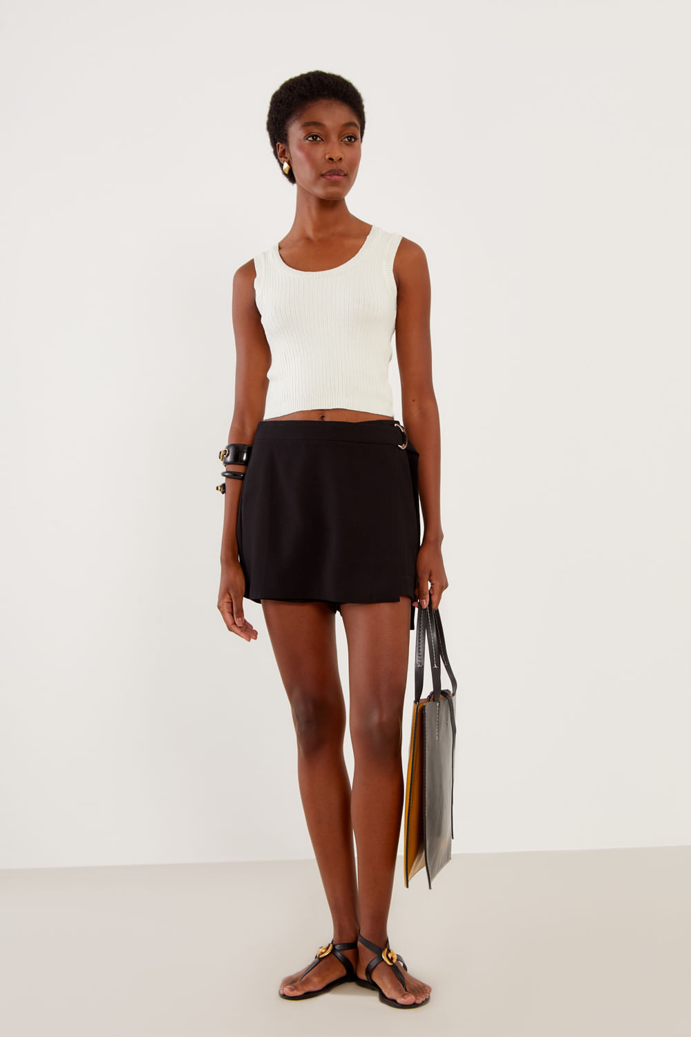 Short Saia Casual Alfaiataria - Preto