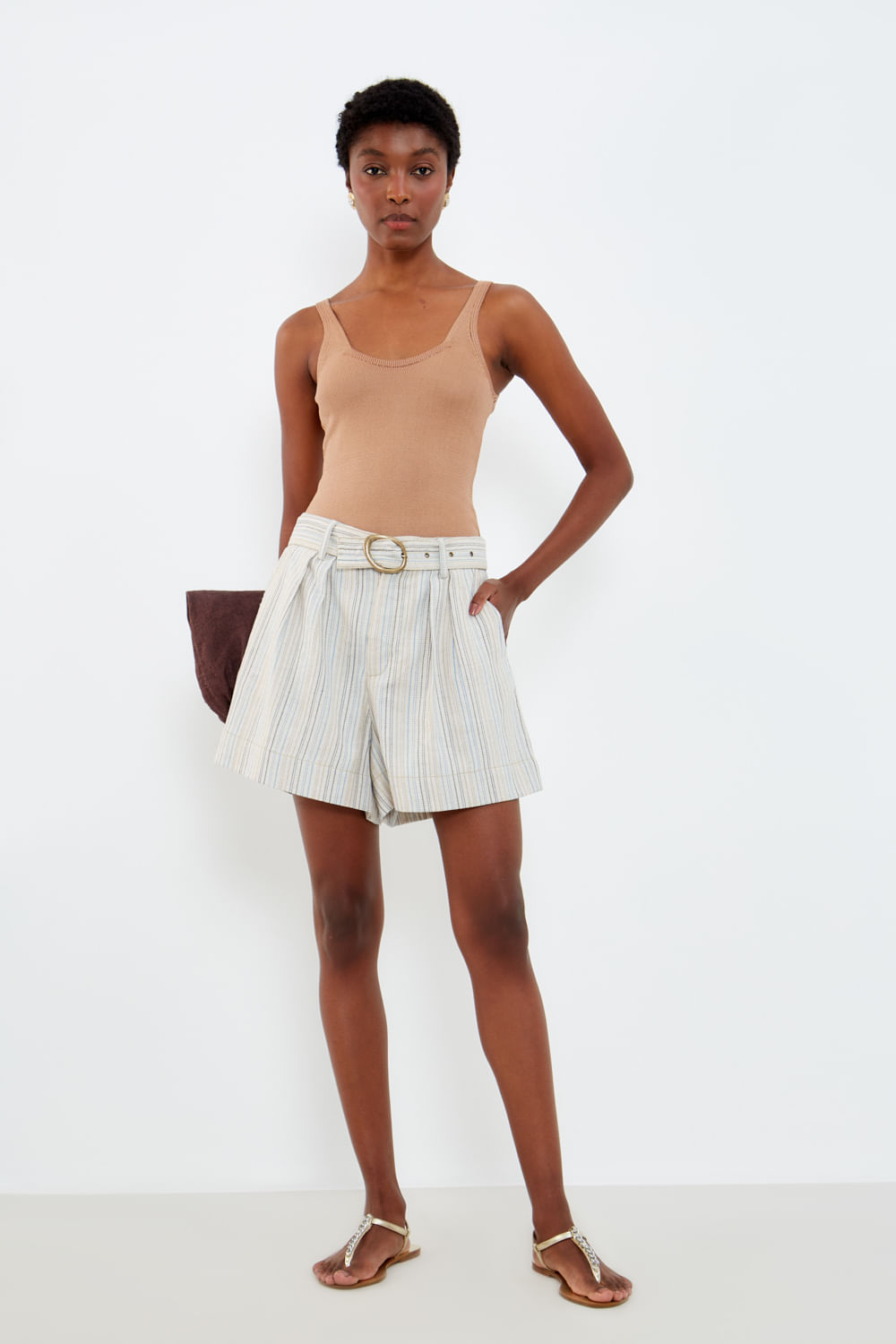 Short Listrado Com Cinto - Listrado