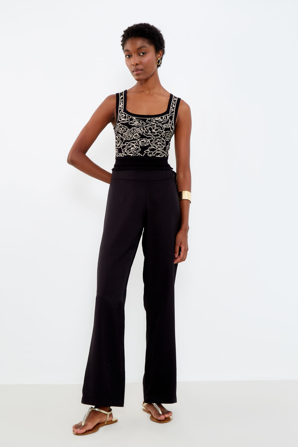Cropped Tricot Estampa Roses Black - Est Roses Black